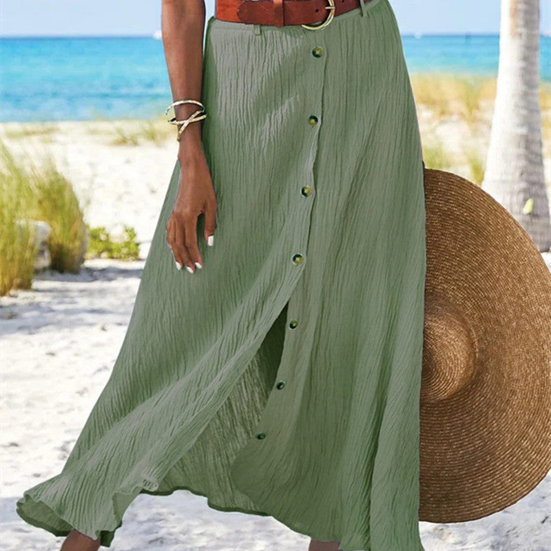 Cotton Mid Waist Long Skirt