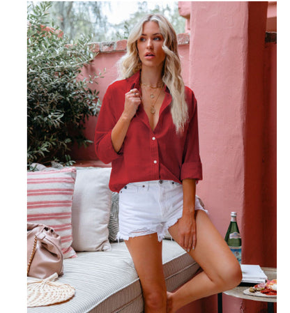 Loose Button Lapel Cardigan Top
