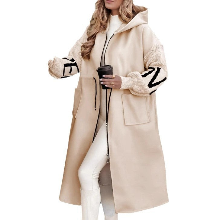 Hooded Drawstring Long Windbreaker Coat