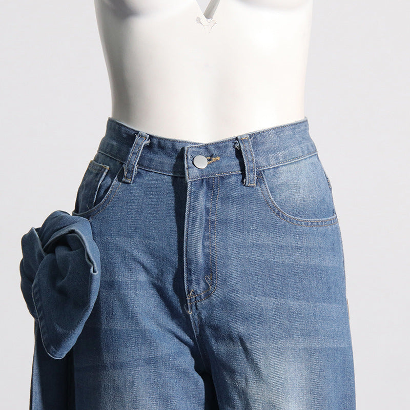 Stitching Bow Wide Leg Jeans