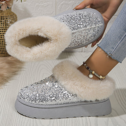 Plush Sequined Winter Slippers