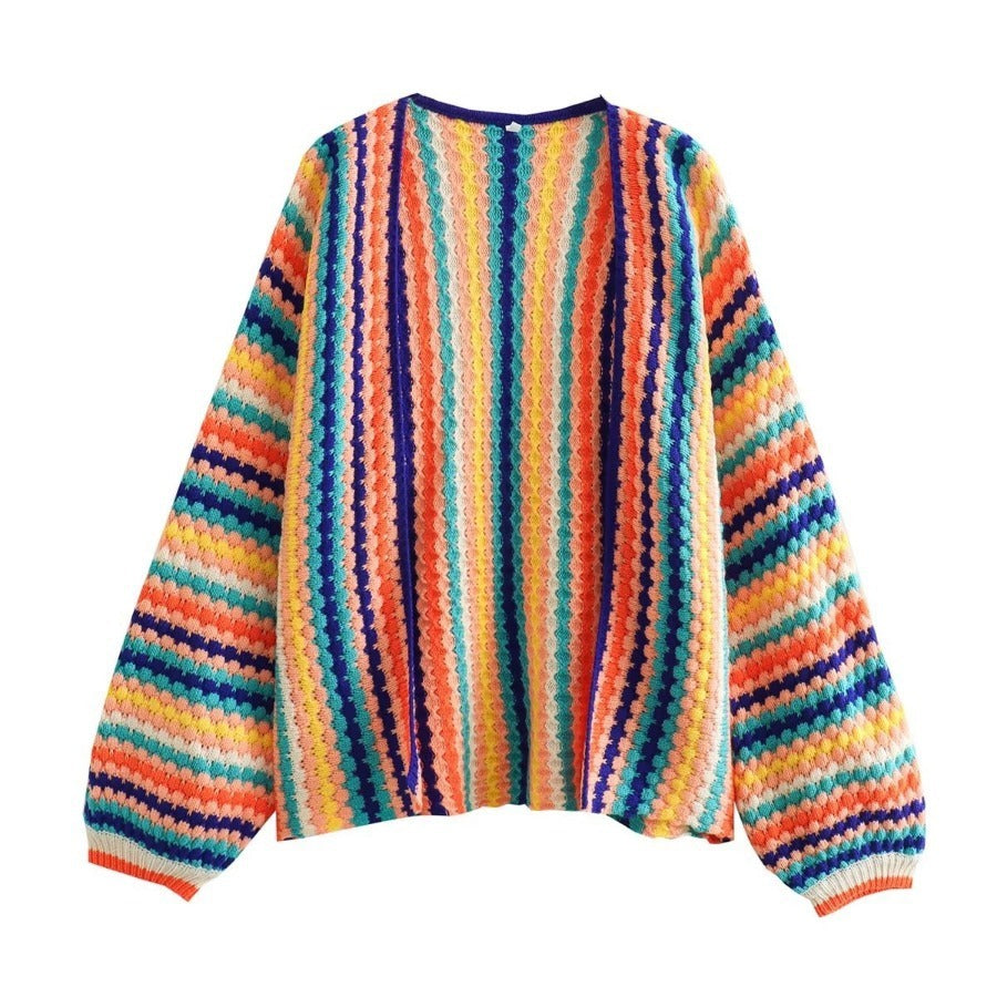 Autumn New Rainbow Bar Cardigan Long Sleeve