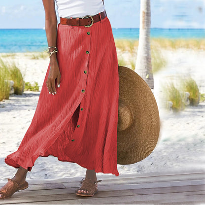 Cotton Mid Waist Long Skirt