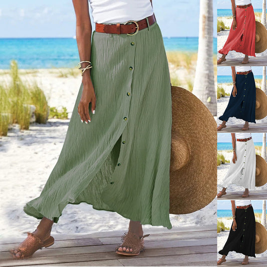 Cotton Mid Waist Long Skirt