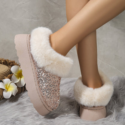 Plush Sequined Winter Slippers