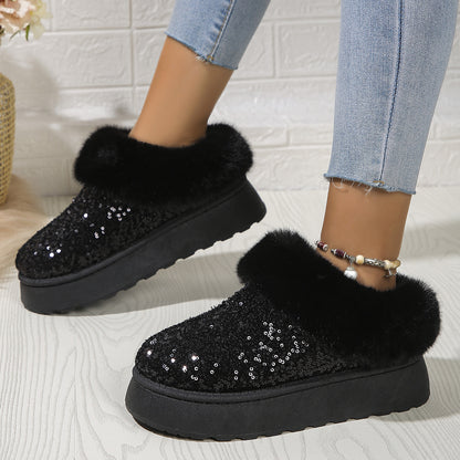 Plush Sequined Winter Slippers