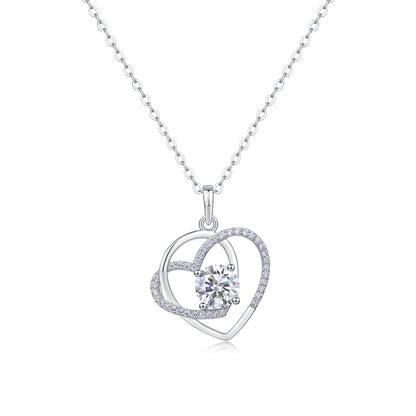 Heart To Heart Interlocking — Signature Sterling Silver Pendant Necklace (Luxury Moissanite)