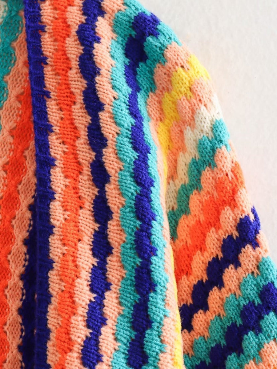 Autumn New Rainbow Bar Cardigan Long Sleeve