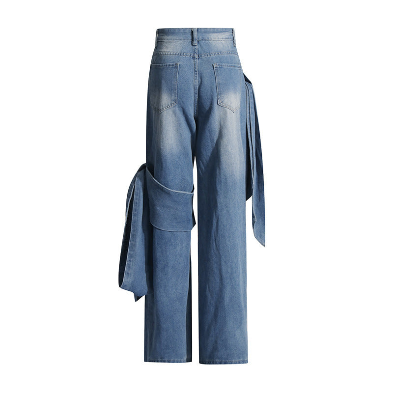 Stitching Bow Wide Leg Jeans