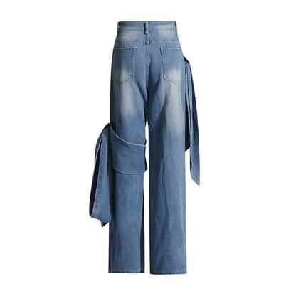 Stitching Bow Wide Leg Jeans