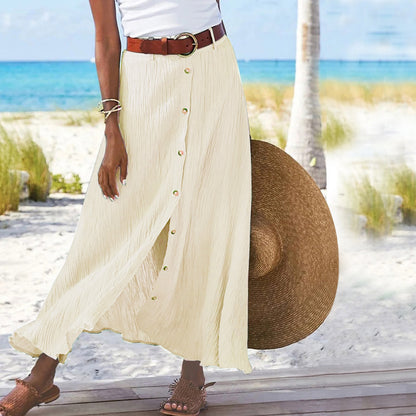 Cotton Mid Waist Long Skirt