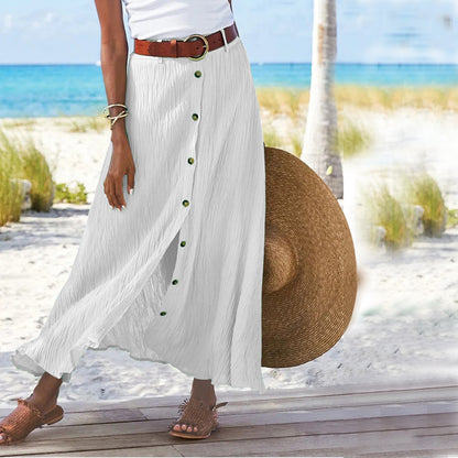 Cotton Mid Waist Long Skirt
