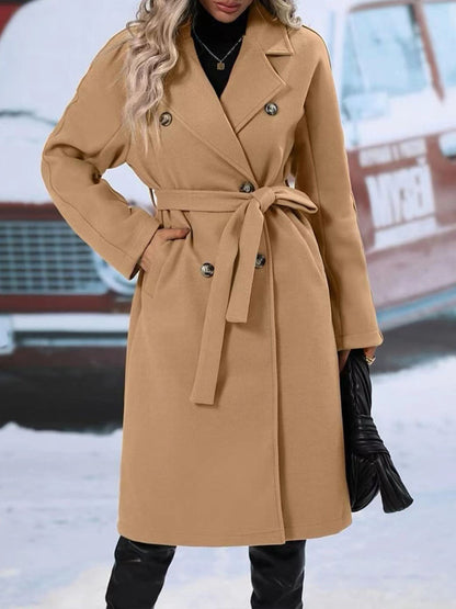 Belted Double-Breasted Lapel Trench Coat