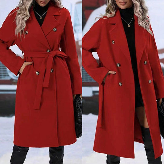 Belted Double-Breasted Lapel Trench Coat