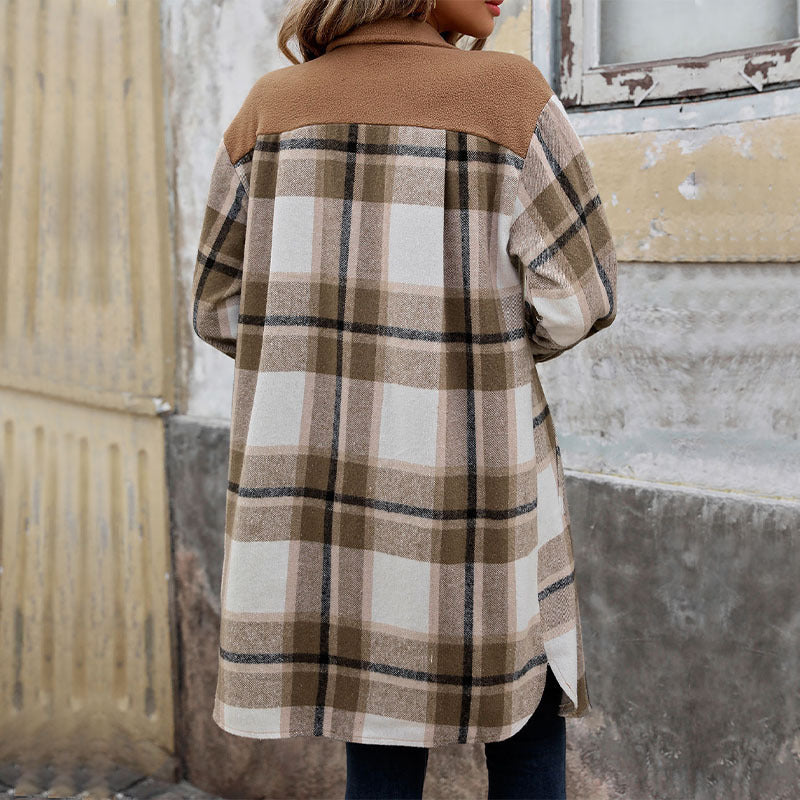 Brushed Plaid Long Winter Coat