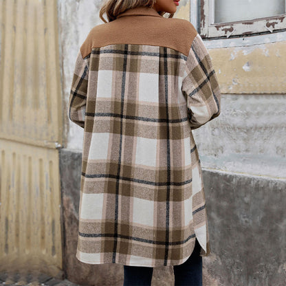 Brushed Plaid Long Winter Coat