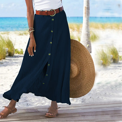 Cotton Mid Waist Long Skirt