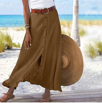 Cotton Mid Waist Long Skirt