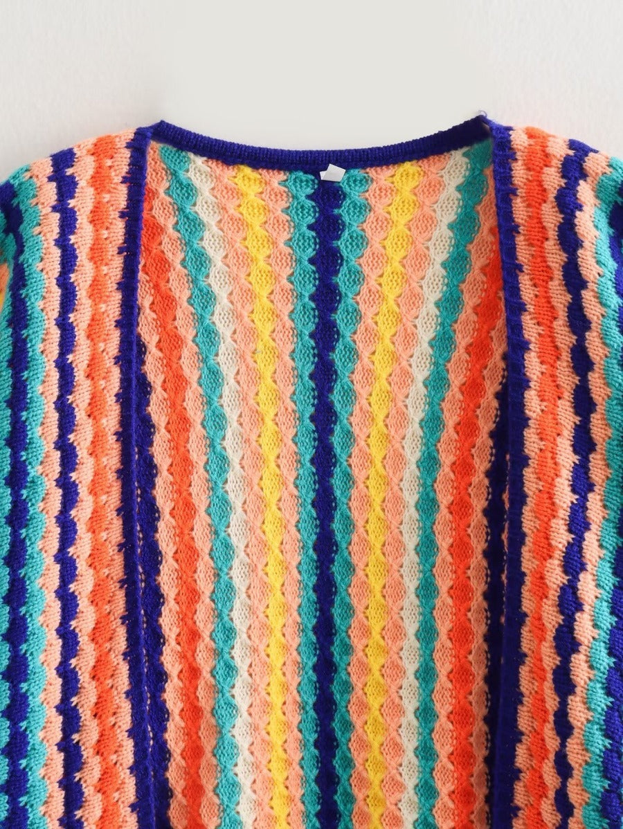Autumn New Rainbow Bar Cardigan Long Sleeve