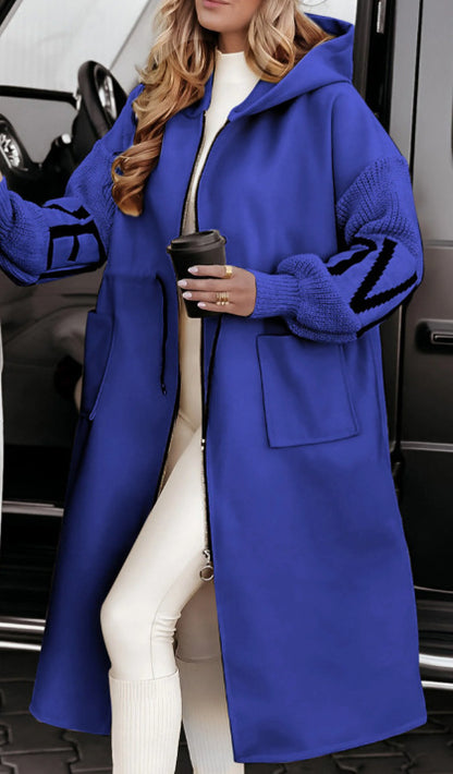 Hooded Drawstring Long Windbreaker Coat