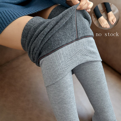 High-Waist Plush Striped Leggings