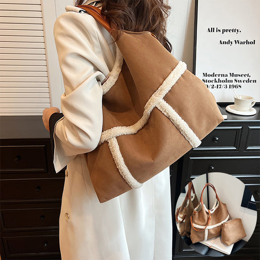 Plush Totes Casual Large-capacity Suede Handbag