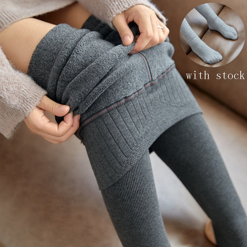 High-Waist Plush Striped Leggings
