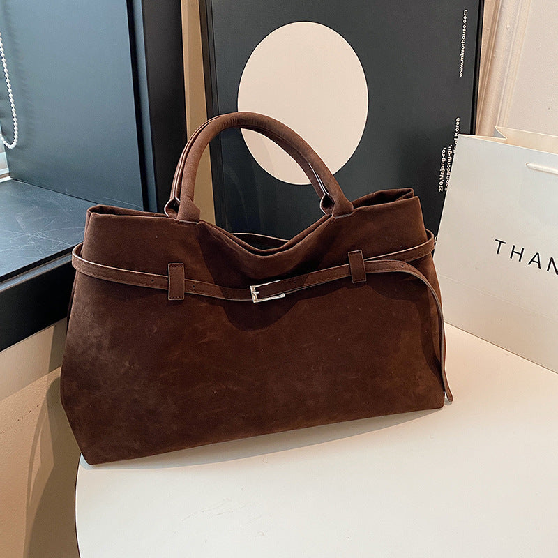 Design Solid Faux Suede Handbag
