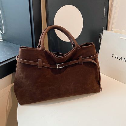 Design Solid Faux Suede Handbag