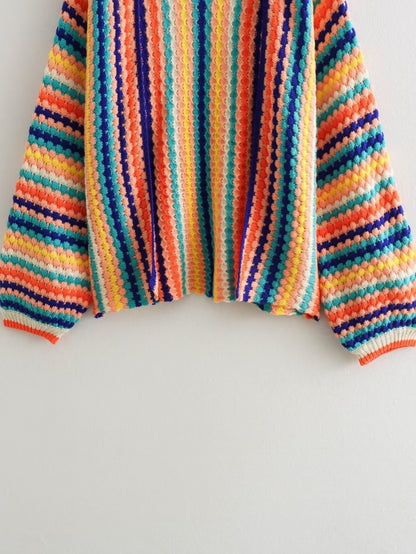 Autumn New Rainbow Bar Cardigan Long Sleeve