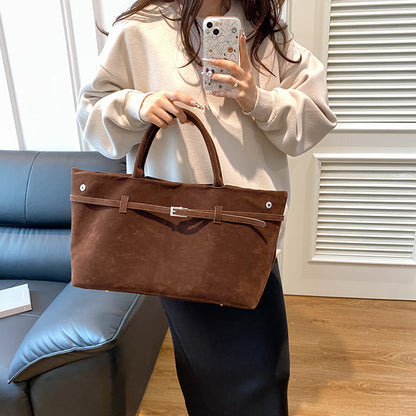 Design Solid Faux Suede Handbag