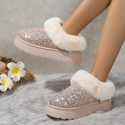 Plush Sequined Winter Slippers