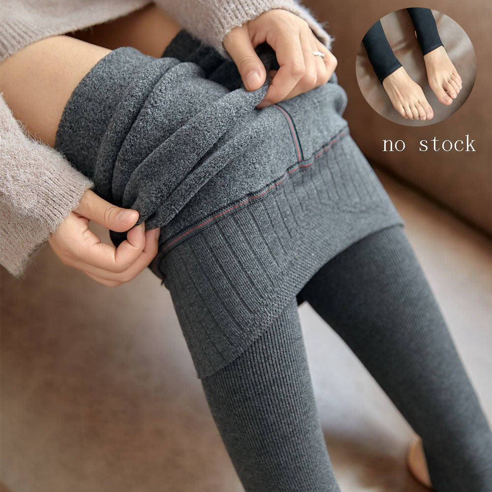 High-Waist Plush Striped Leggings