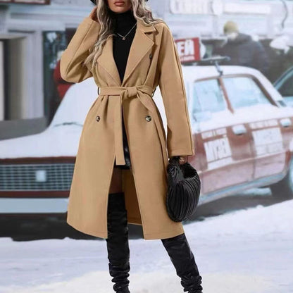 Belted Double-Breasted Lapel Trench Coat