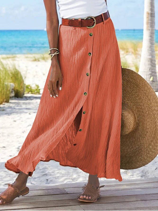 Cotton Mid Waist Long Skirt