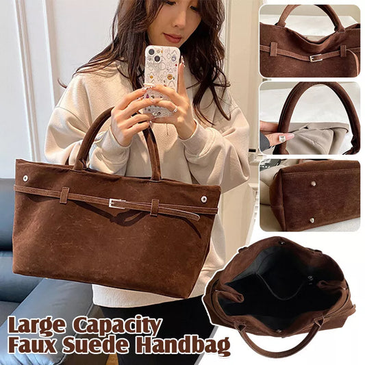 Design Solid Faux Suede Handbag
