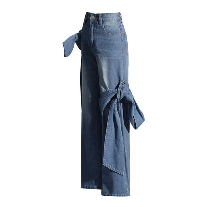 Stitching Bow Wide Leg Jeans