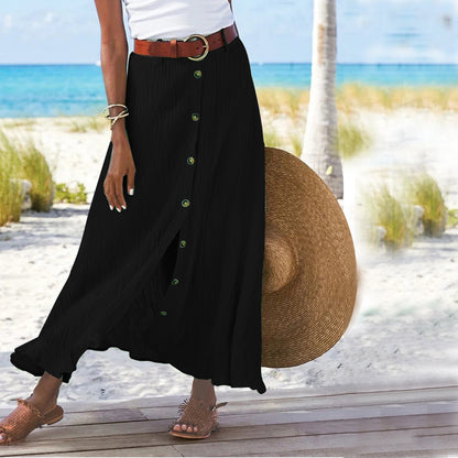Cotton Mid Waist Long Skirt