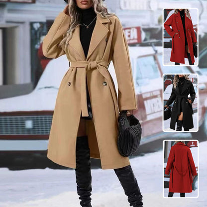 Belted Double-Breasted Lapel Trench Coat