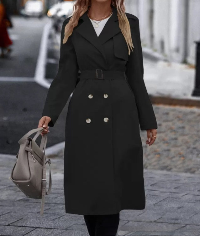 Belted Double-Breasted Lapel Trench Coat