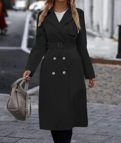 Belted Double-Breasted Lapel Trench Coat