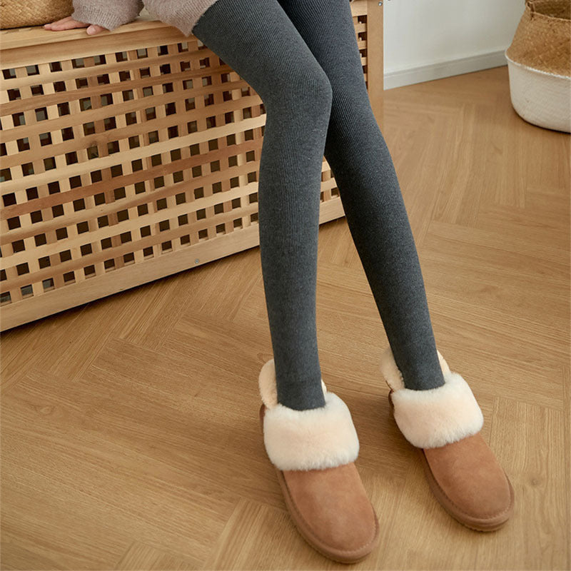 High-Waist Plush Striped Leggings