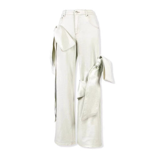 Stitching Bow Wide Leg Jeans