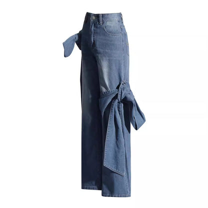 Stitching Bow Wide Leg Jeans