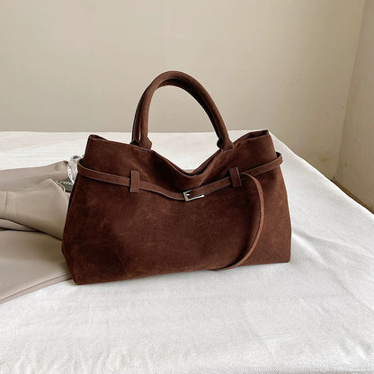 Design Solid Faux Suede Handbag