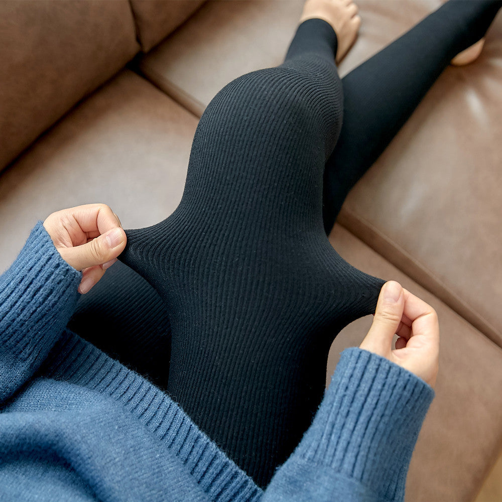 High-Waist Plush Striped Leggings